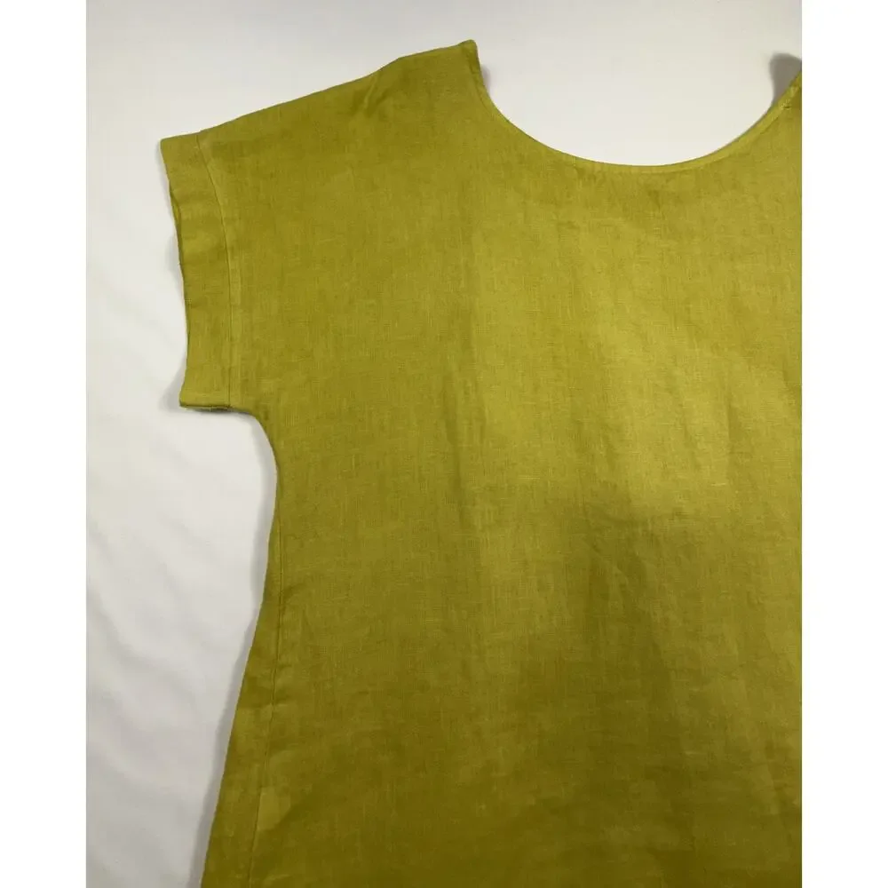 Terzo Millennio Italian Linen Top Green Yellow Tunic Size Large - Picture 4 of 9